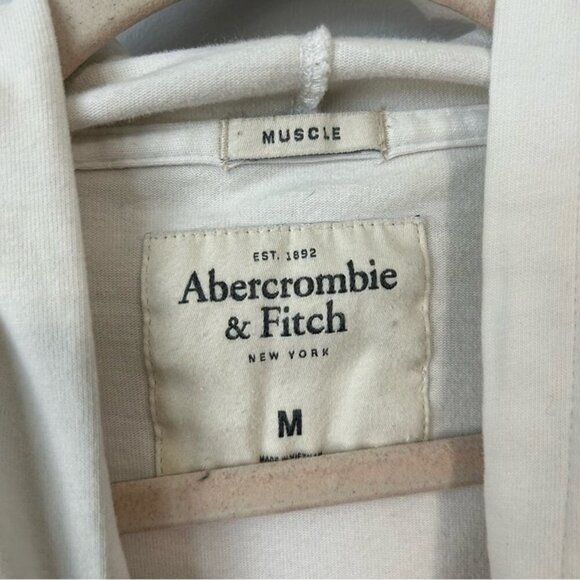 Abercrombie & Fitch Men’s White Cream Sweatshirt Hoodie Logo Size Medium - Picture 4 of 7